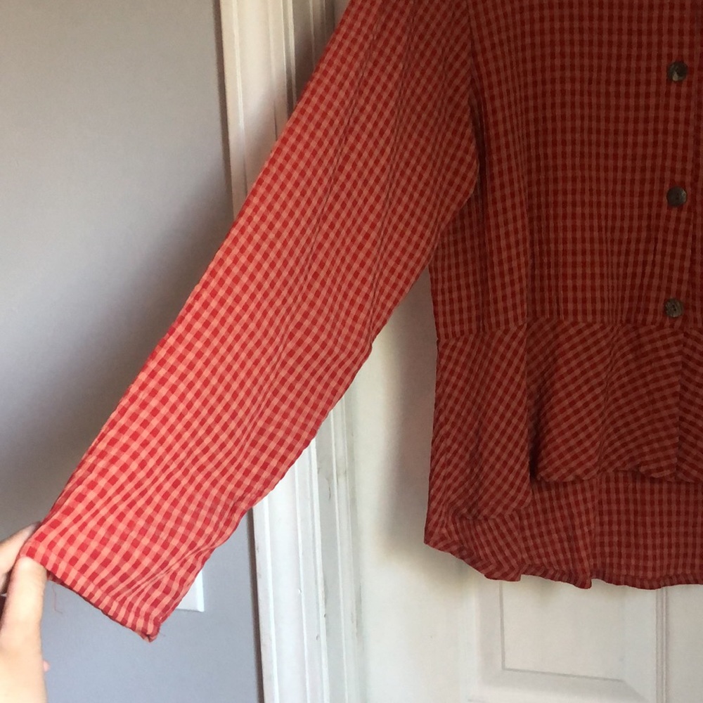 Flax Checked Long-Sleeve Button Down Shirt - image 6